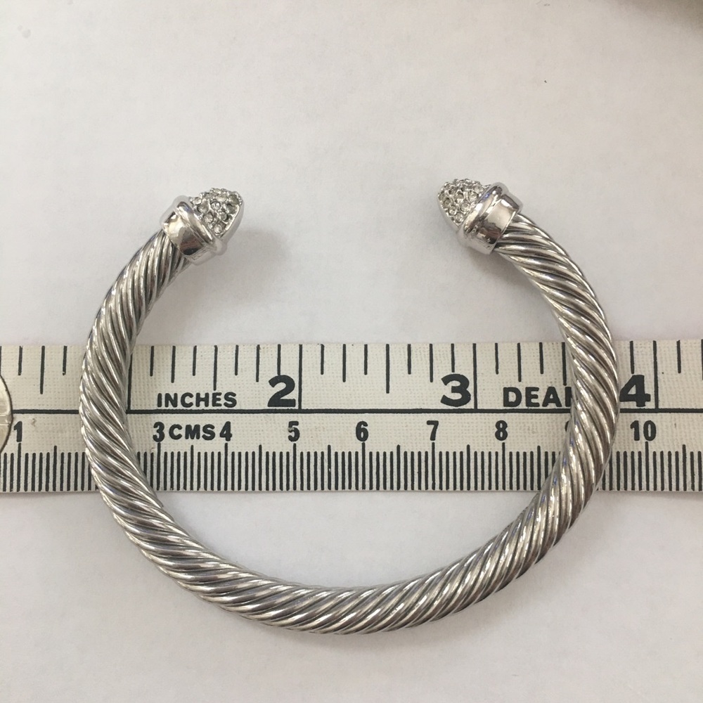 Silver plated twisted rope cz cuff bracelet - Picture 5 of 6